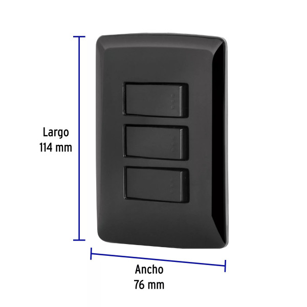 ‣ Placa 3 interruptores, negro, Italiana... | Volteck