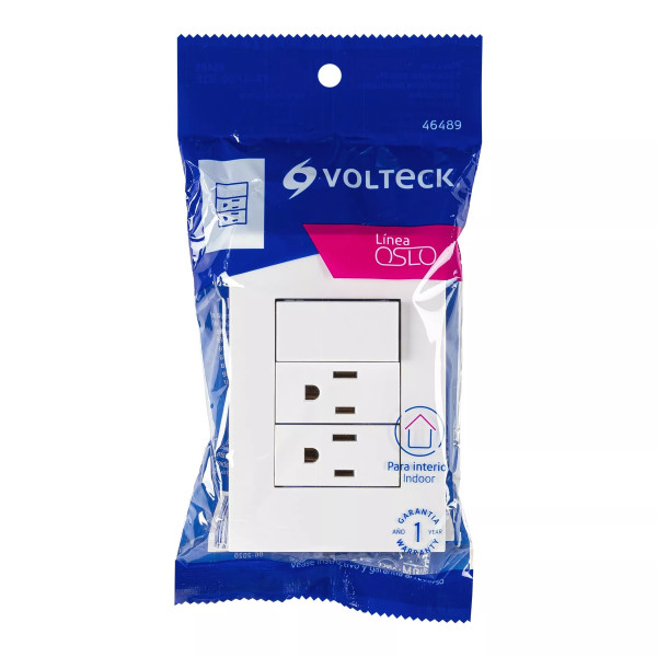 ‣ Placa 2 contactos e interruptor Oslo blanco... | Volteck
