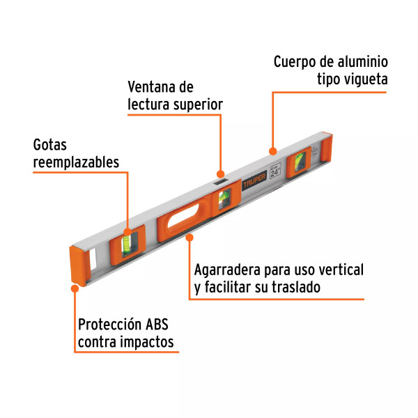 Nivel De 24' Cuerpo De Aluminio Con Protección De Abs | Niveles