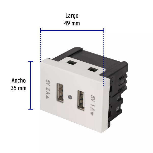 ‣ Toma USB 1.5 módulos blanca, línea Esp... | Volteck
