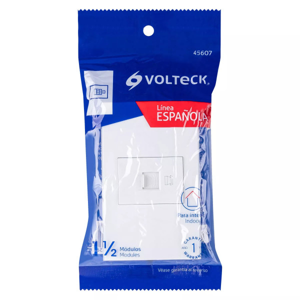 ‣ Placa armada 1 toma tel, 1.5 mod, Blanca | Volteck