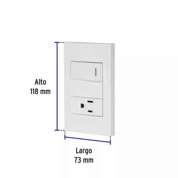 ‣ Placa armada 1 interr.,1 cont.,1mod, Blanca | Volteck