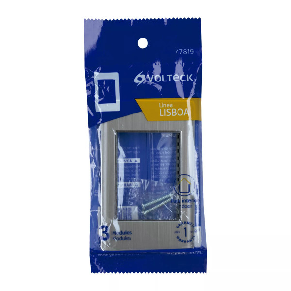 ‣ Placa acero inox 1 ventana, 3 módulos Lisboa | Volteck