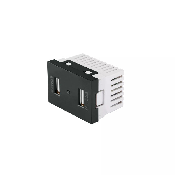 ‣ Toma 2 Puertos USB Lisboa Negro 1.5 Módulos... | Volteck
