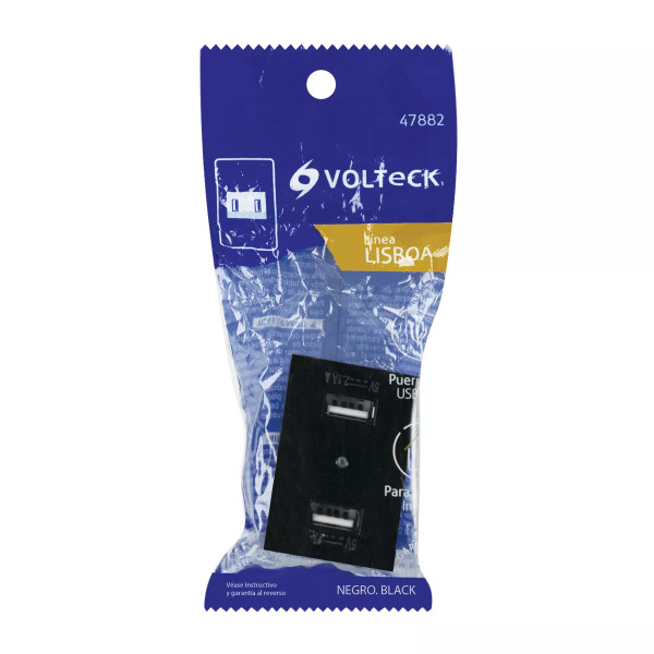 ‣ Toma 2 Puertos USB Lisboa Negro 1.5 Módulos... | Volteck