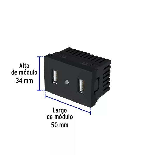 ‣ Toma 2 Puertos USB Lisboa Negro 1.5 Módulos... | Volteck