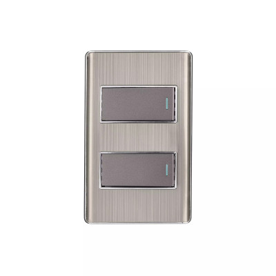 ‣ Placa armada acero inox 2 interruptores Lisboa... | Volteck