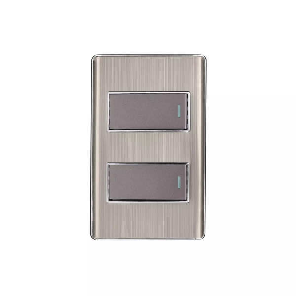 ‣ Placa armada acero inox 2 interruptores Lisboa... | Volteck