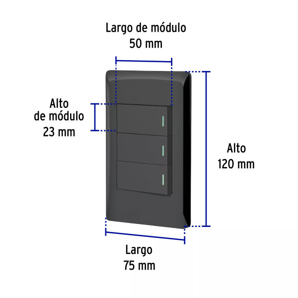 ‣ Placa armada negra 3 interruptores Lisboa... | Volteck