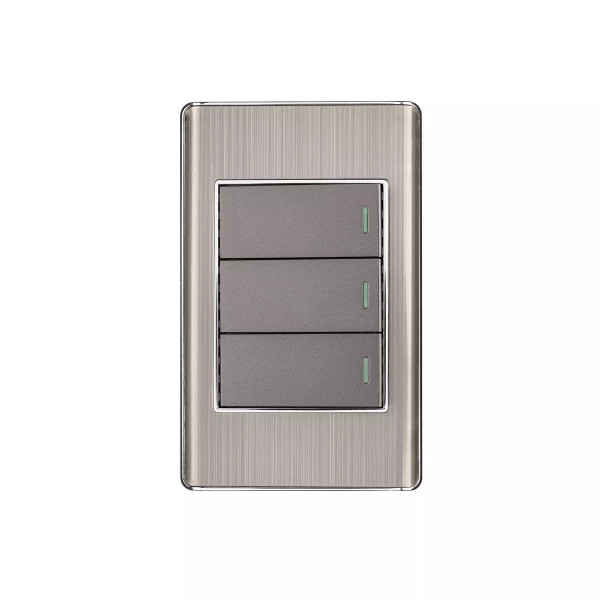 ‣ Placa acero inox Lisboa 3 interruptores... | Volteck