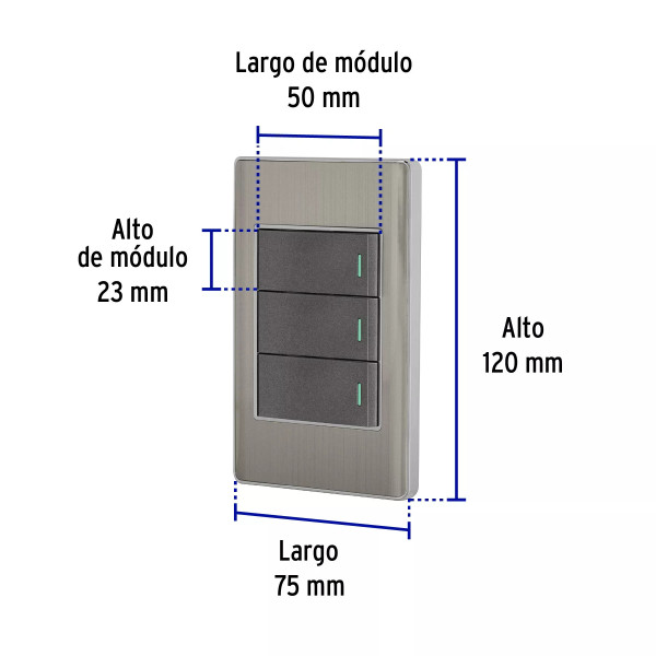 ‣ Placa acero inox Lisboa 3 interruptores... | Volteck
