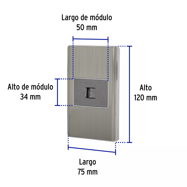 ‣ Placa armada Lisboa inox 1 toma tel... | Volteck