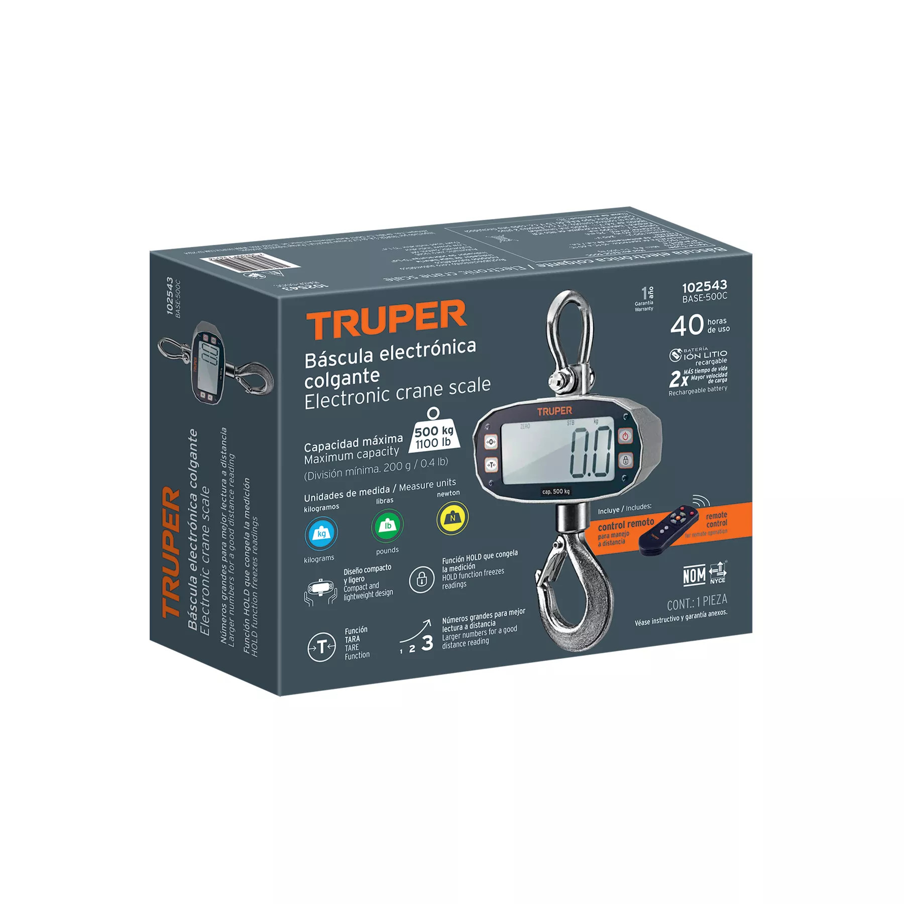 Báscula Electrónica Colgante, 500 Kg, Truper